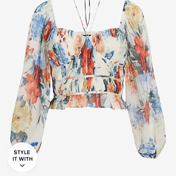 Floral Pleated Long Sleeve Top - Picture 5 of 6